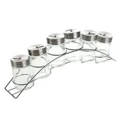 Orchid Glass Spice Jar Set W/Metal Rack (6 Pc.)