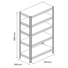 GoodHome Rand 5-Tier Metal Shelf (40 x 97 x 180 cm)