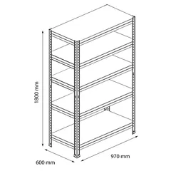 GoodHome Rand 5-Tier Metal Shelf (60 x 97 x 180 cm)