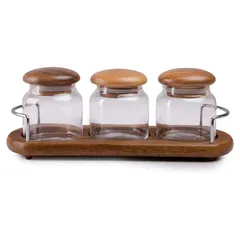 Billi Glass & Wood Canister Set (4 Pc.)