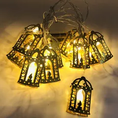 حبل أضواء ليد (LED) على شكل فوانيس رمضان يعمل على البطارية هلالفول (1.6 متر)