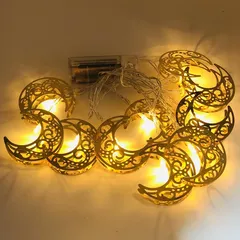 حبل أضواء ليد (LED) على شكل أهلة رمضان صغيرة تعمل على البطارية هلالفول (1.65 متر)