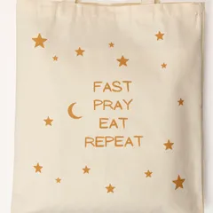 Hilalful Fast Pray Eat Repeat Reusable Cotton Tote Bag (35 x 40 cm)