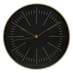 Atmosphera Plastic & Glass Wall Clock (30 x 4.5 cm, Black & Gold)