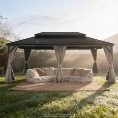 Lyon Hard Top Metal Gazebo W/Curtain (3.65 x 6 x 2.95 m)