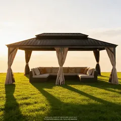 Lyon Hard Top Metal Gazebo W/Curtain (3.65 x 6 x 2.95 m)