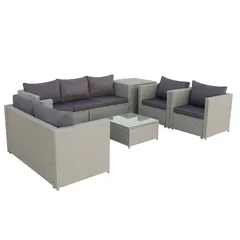 Larnaca 7-Seater PE Rattan & Steel Sofa Set W/Storage Unit