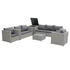 Larnaca 7-Seater PE Rattan & Steel Sofa Set W/Storage Unit