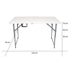 طاولة بلاستيك وفولاذ قابلة للطي والتعديل (122 × 60 × 50/62/74 سم)