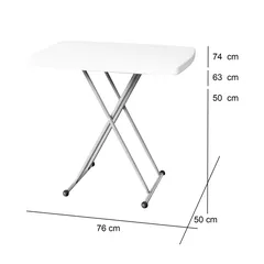 طاولة بلاستيك وفولاذ قابلة للطي والتعديل (76 × 50 × 50/63/74 سم)