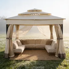 مظلة حديقة فولاذ مع ناموسية وستائر تولوز (4 × 4 × 2.7 متر)