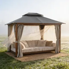 مظلة حديقة فولاذ مع ناموسية وستائر مرسيليا (328 × 398 × 298 سم)