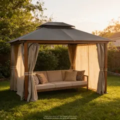 مظلة حديقة فولاذ مع ناموسية وستائر مرسيليا (328 × 398 × 298 سم)