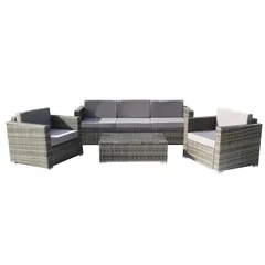 Rotterdam 5-Seater PE Rattan & Steel Outdoor Sofa Set W/Cushions