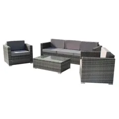 Rotterdam 5-Seater PE Rattan & Steel Sofa Set W/Cushions