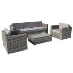 Rotterdam 5-Seater PE Rattan & Steel Sofa Set W/Cushions