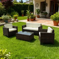 طقم كنب 4 مقاعد راتان بولي ايثيلين وفولاذ مع وسائد أنتويرب