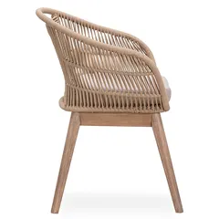كرسي سفرة خشب أوكالبتوس وحبال تي إف (68 × 64.5 × 80 سم ، بيج)