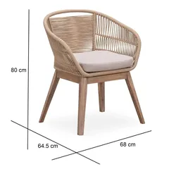 كرسي سفرة خشب أوكالبتوس وحبال تي إف (68 × 64.5 × 80 سم ، بيج)