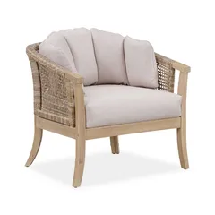 Ashmore V2 Single-Seater Acacia Wood & Wicker Sofa (73 x 78 x 73 cm)