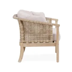 Ashmore V2 Single-Seater Acacia Wood & Wicker Sofa (73 x 78 x 73 cm)