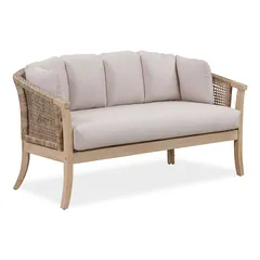 Ashmore V2 2-Seater Acacia Wood & Wicker Sofa (73 x 140 x 74 cm)