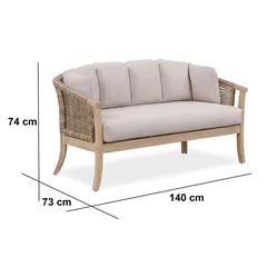 Ashmore V2 2-Seater Acacia Wood & Wicker Sofa (73 x 140 x 74 cm)