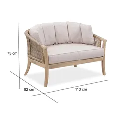 Ashmore V2 Acacia Wood & Wicker Snuggler Sofa (82 x 113 x 73 cm)