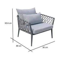 Tallinn Single-Seater Rope & Metal Sofa W/Cushions (90 x 86 x 65.6 cm, 2 Pc.)
