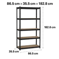 ACE Particle Board & Steel 5-Tier Adjustable Shelving Unit (86.5 x 35.5 x 182.8 cm)