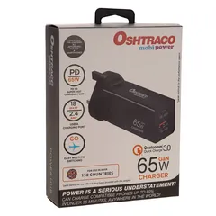 Oshtraco PD+3.0 QC USB-A & USB-C Travel Charger, OTC-G-UHPD65W (65 W)
