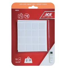 ACE Hook & Loop Mounting Squares (16 Pairs, 2 x 2 cm, White)