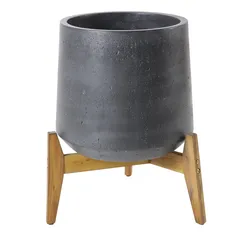 Sequoia Fiber Concrete Plant Pot W/Wooden Base (47 x 47 x 50 cm, Graphite Gray)