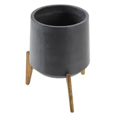 Sequoia Fiber Concrete Plant Pot W/Wooden Base (47 x 47 x 50 cm, Graphite Gray)