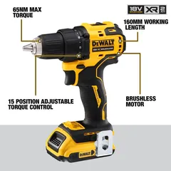 طقم مثقاب لاسلكي مع بطاريات وشاحن ديوالت DCD708D2T-GB (18 فولت)