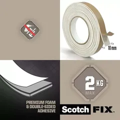 Scotch Fix Double-Face Interior Narrow Mounting Tape For Splashback (4 Rolls, 10 mm x 2 m)