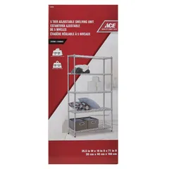 ACE 5-Tier Shelving Unit (90 x 40 x 180 cm, Chrome)