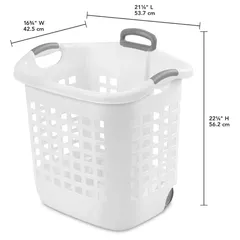 Sterilite Plastic Wheeled Laundry Basket (53.66 x 42.55 x 56.20 cm, White)