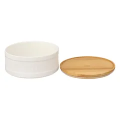 5Five Natureo Stoneware & Bamboo Cookie Box (22.3 x 9.8 cm, White)