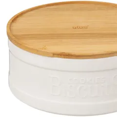 5Five Natureo Stoneware & Bamboo Cookie Box (22.3 x 9.8 cm, White)