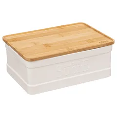 5Five Natureo Stoneware & Bamboo Sugar Cube Box (22.7 x 16 x 9 cm, White)