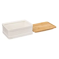 5Five Natureo Stoneware & Bamboo Sugar Cube Box (22.7 x 16 x 9 cm, White)