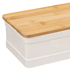 5Five Natureo Stoneware & Bamboo Sugar Cube Box (22.7 x 16 x 9 cm, White)