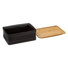 5Five Natureo Stoneware & Bamboo Sugar Cube Box (22.7 x 16 x 9 cm, Black)