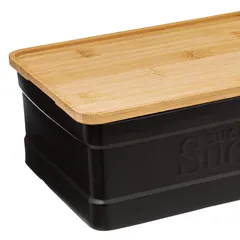 5Five Natureo Stoneware & Bamboo Sugar Cube Box (22.7 x 16 x 9 cm, Black)