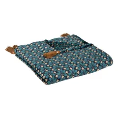 Atmosphera Jiling Polyester Floral Blanket (150 x 125 x 1 cm, Emerald Blue)