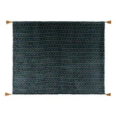Atmosphera Jiling Polyester Floral Blanket (150 x 125 x 1 cm, Emerald Blue)