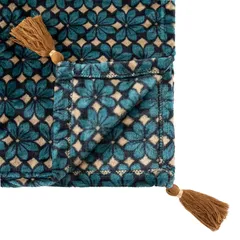 Atmosphera Jiling Polyester Floral Blanket (150 x 125 x 1 cm, Emerald Blue)
