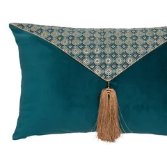 Atmosphera Jiling Polyester Tassel Cushion (58 x 18 x 38 cm, Emerald Blue)