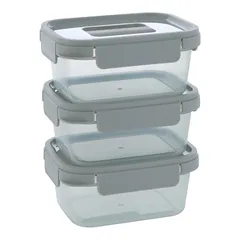 Lock & Lock Nestopia Plastic Food Container Set (920 ml, 3 Pc., Gray)